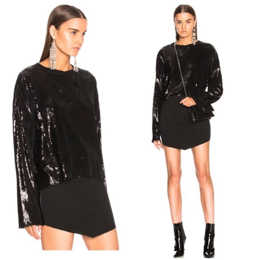 RTA Emmett Black Metallic Blouse XS Long Sleeve Lightweight Top Whimsigoth